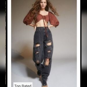 BDG Black Distressed High Waisted Baggy Jeans